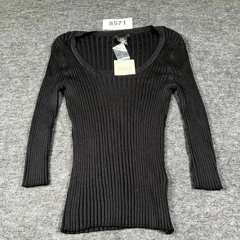 Apostrophe Sweater Womens L (14-16) Black Viscose Tight Knit Ribbed Scoop Neck